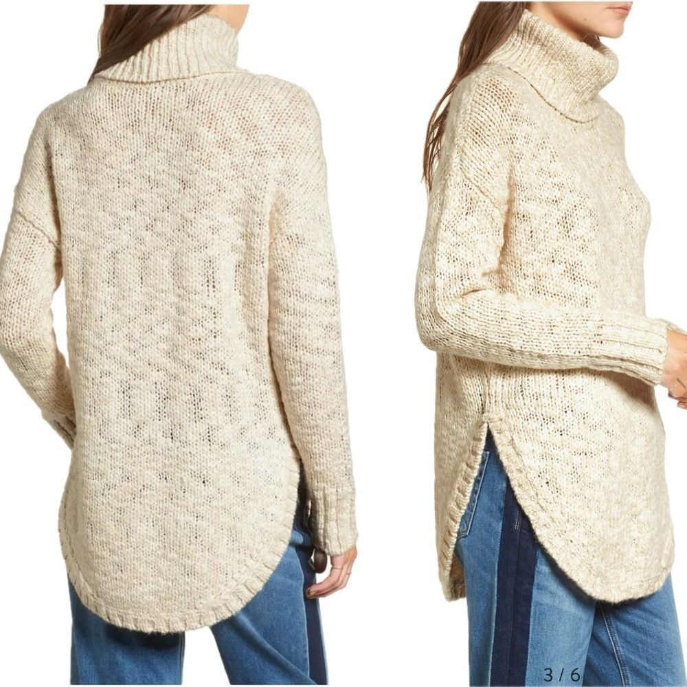 Treasure & Bond Chunky Turtleneck Tunic Sweater Womens Size M Neutral Wool Blend